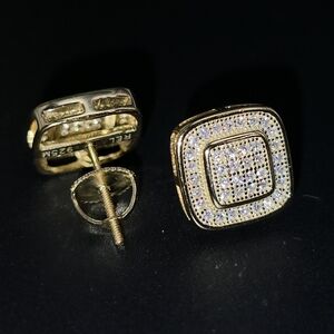 ✨ 0.39 CTW Moissanite Square Double-Halo Stud Earrings | Gold Over S925 | VVS D